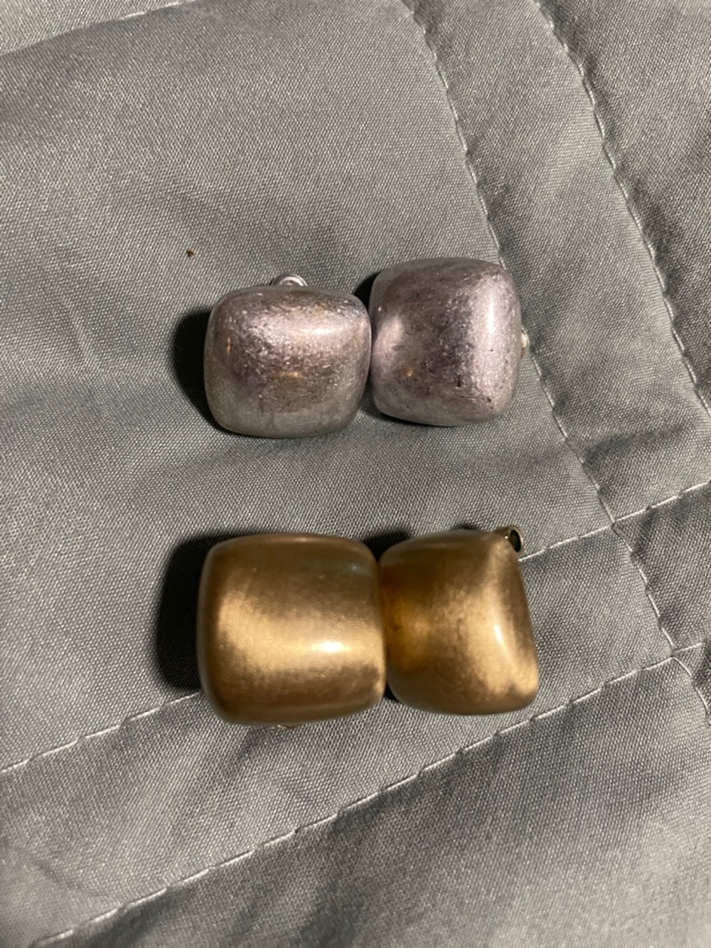 Two Pairs of Chunky Square Metal Clip-On Earrings - Silver & Gold Tones